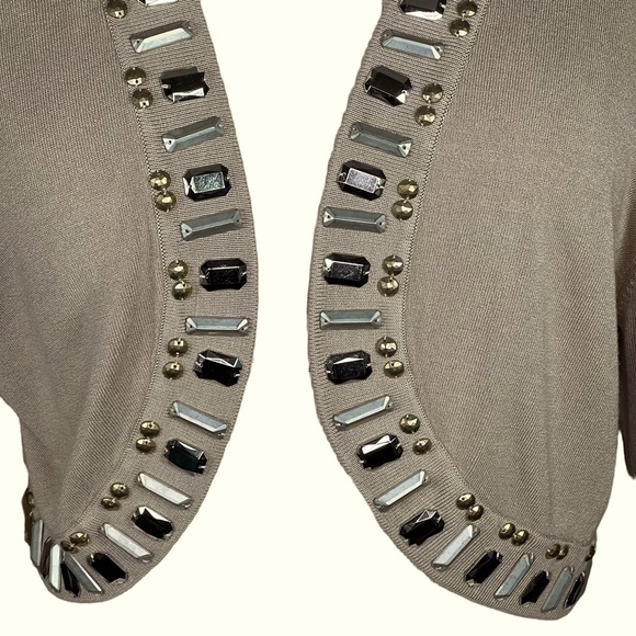 Cache Twin Set Tan Knit Bolero Shrug & Matching Tube Top With Rhinestone… - Picture 10 of 16